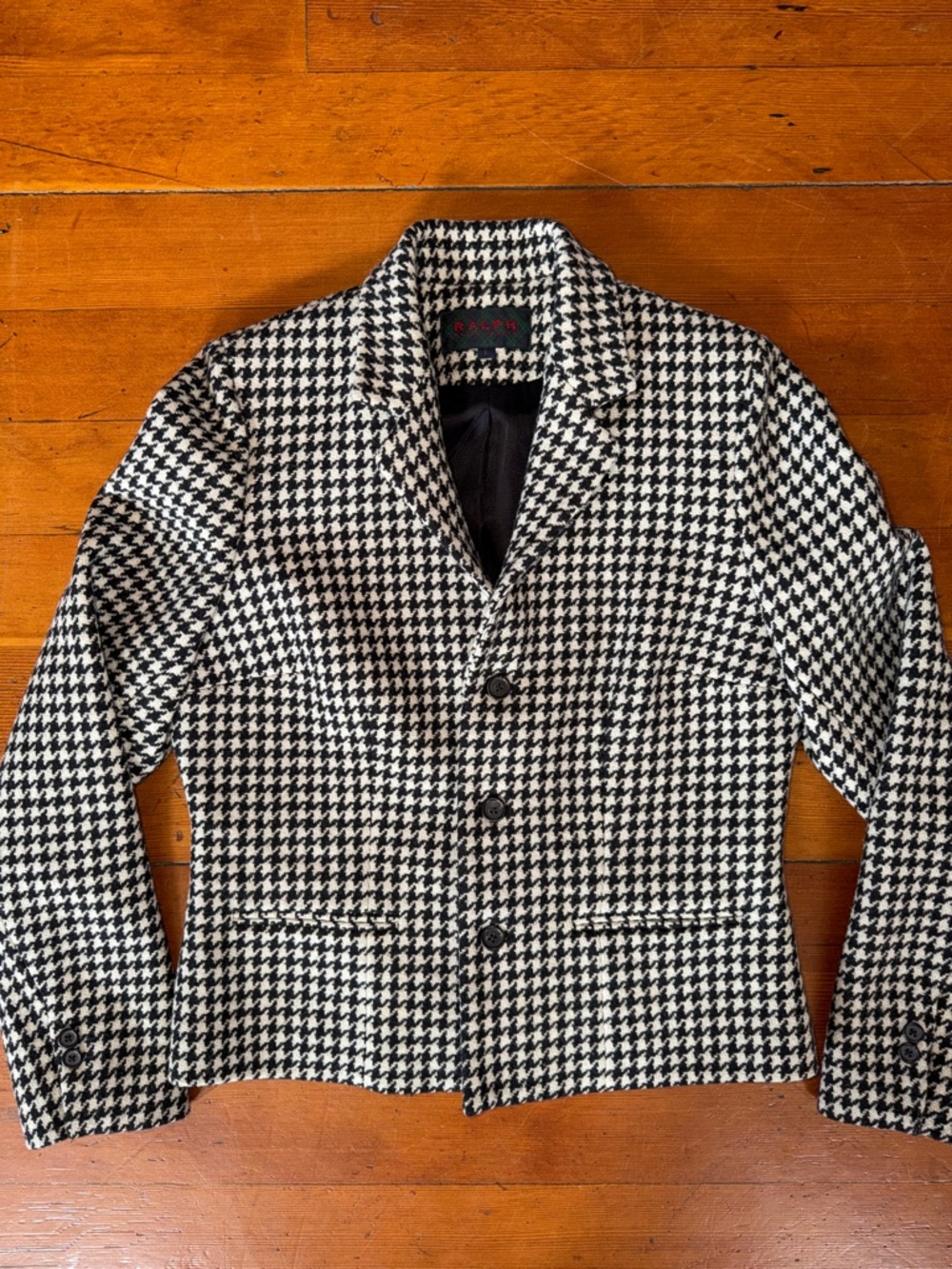 Vintage Ralph Lauren Houndstooth Women’s Blazer Jacket - Black & White // Med